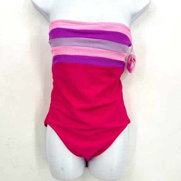 BEACH RIOT Jessa Bandeau One Piece Swimsuit Medium Pink Raspberry Colorblock NWT - Picture 5 of 12